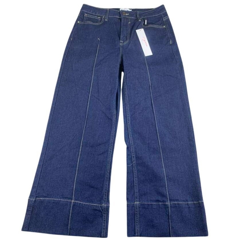 Vigoss Jeans Women Juniors 3/26 Blue Wide Leg Front Seam Dark Wash Stretch Denim